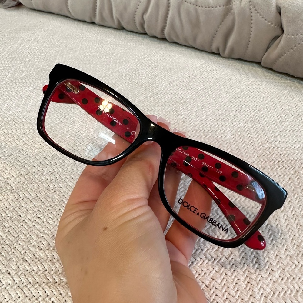 Dolce & Gabbana black and red polka dot rectangular prescription frames